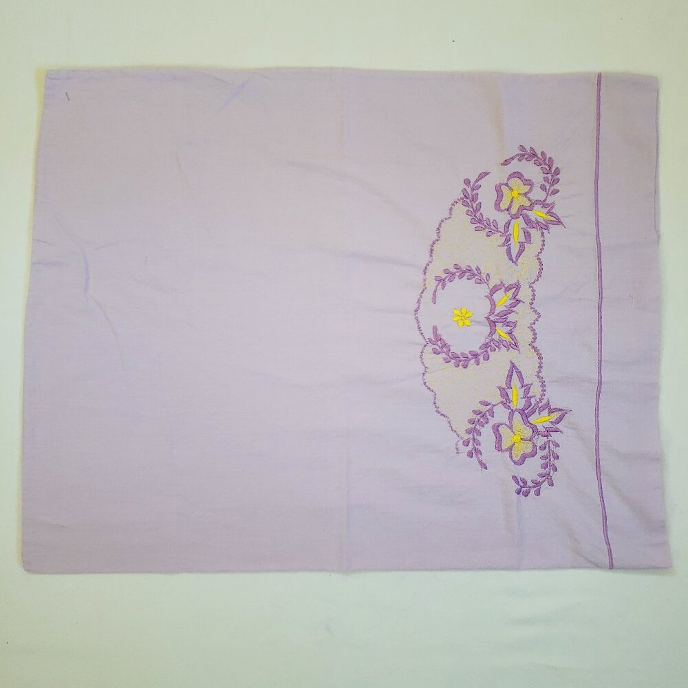Lavender floral handmade embroidered pillow case lilac/yellow fairy whimsical